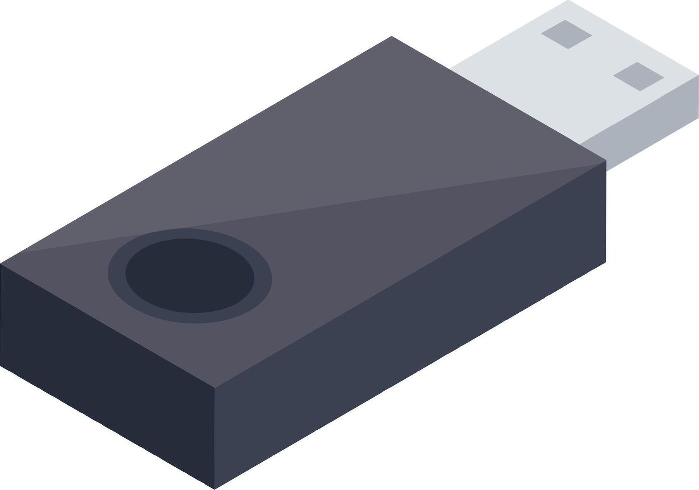 Gray USB flash drive with key ring hole, useful for storing and transferring data, shown in isometric view, creating a modern and practical image vector