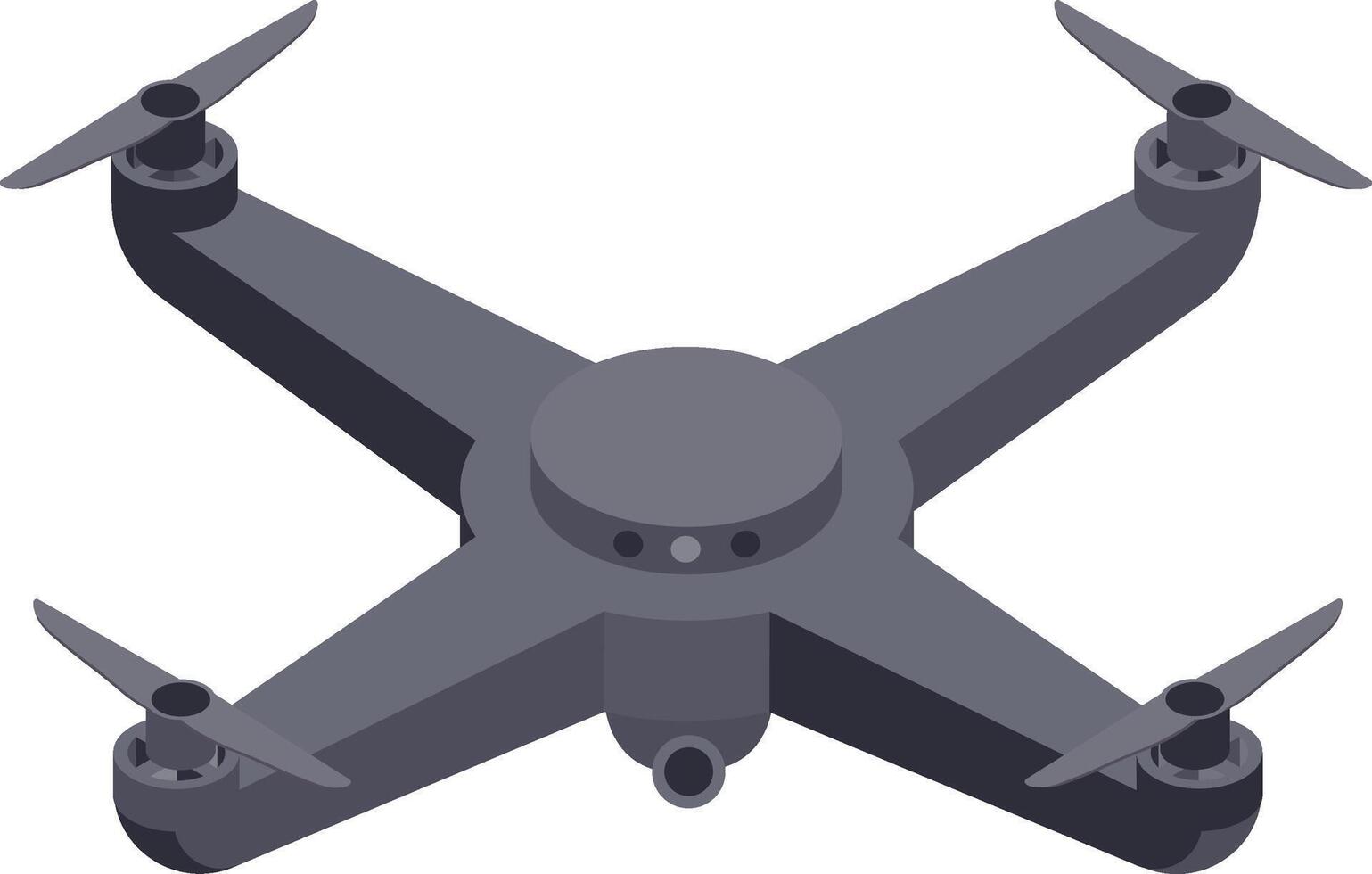 Modern quadcopter drone hovering in mid air, featuring advanced camera and sensors, with propellers spinning energetically, prepared for capturing stunning aerial photography and videography vector