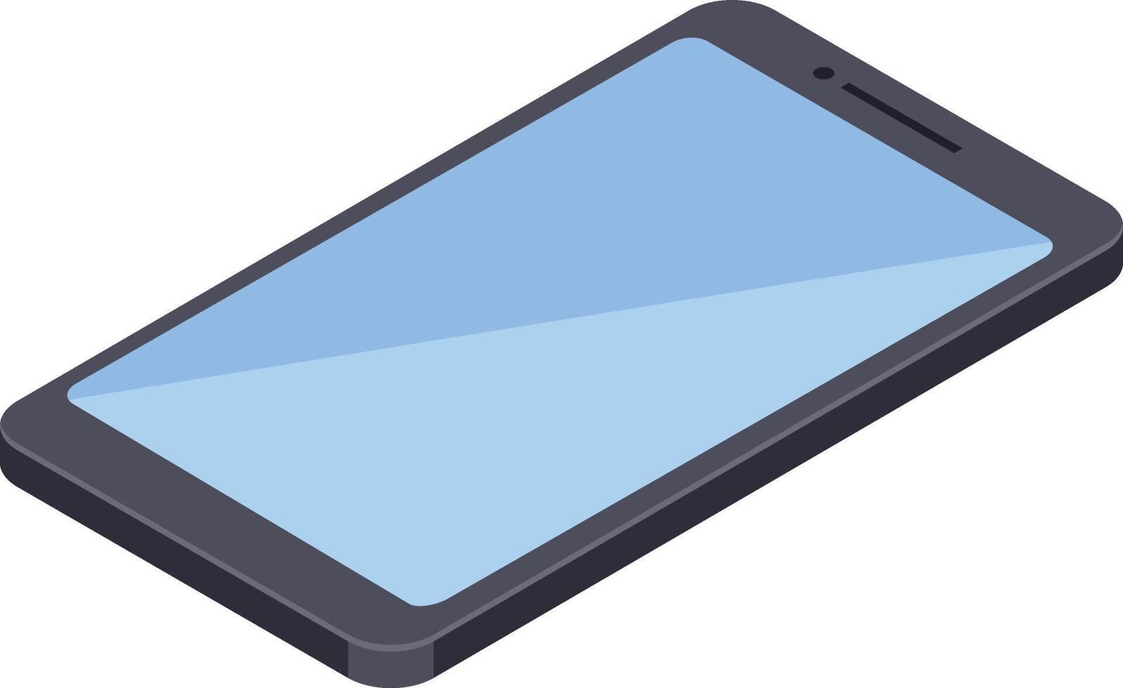 Modern smartphone with blank screen showing gradient blue light is isolated on white background, isometric view of mobile device is perfect for showcasing apps or websites vector