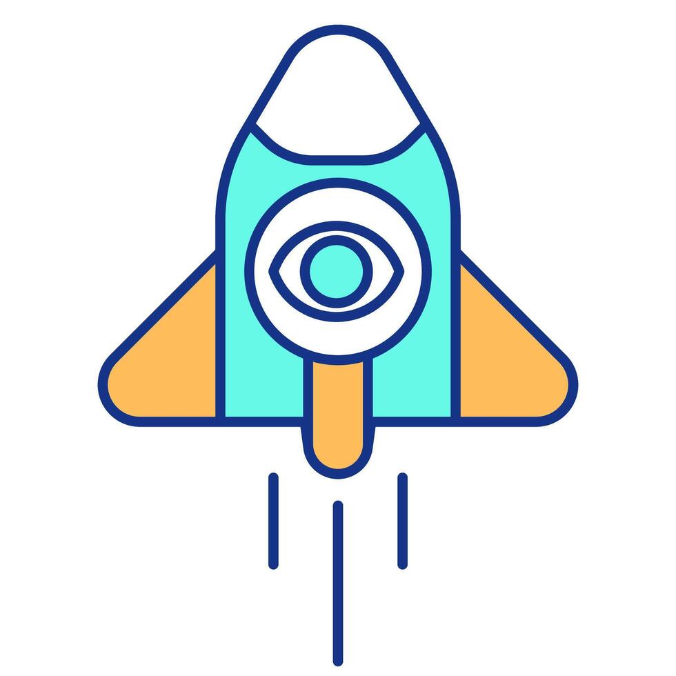 Launching rocket with magnifying glass RGB color icon. Fast efficient retrieval. Easy access to digital data service. Isolated illustration. Simple filled line drawing. Editable stroke vector