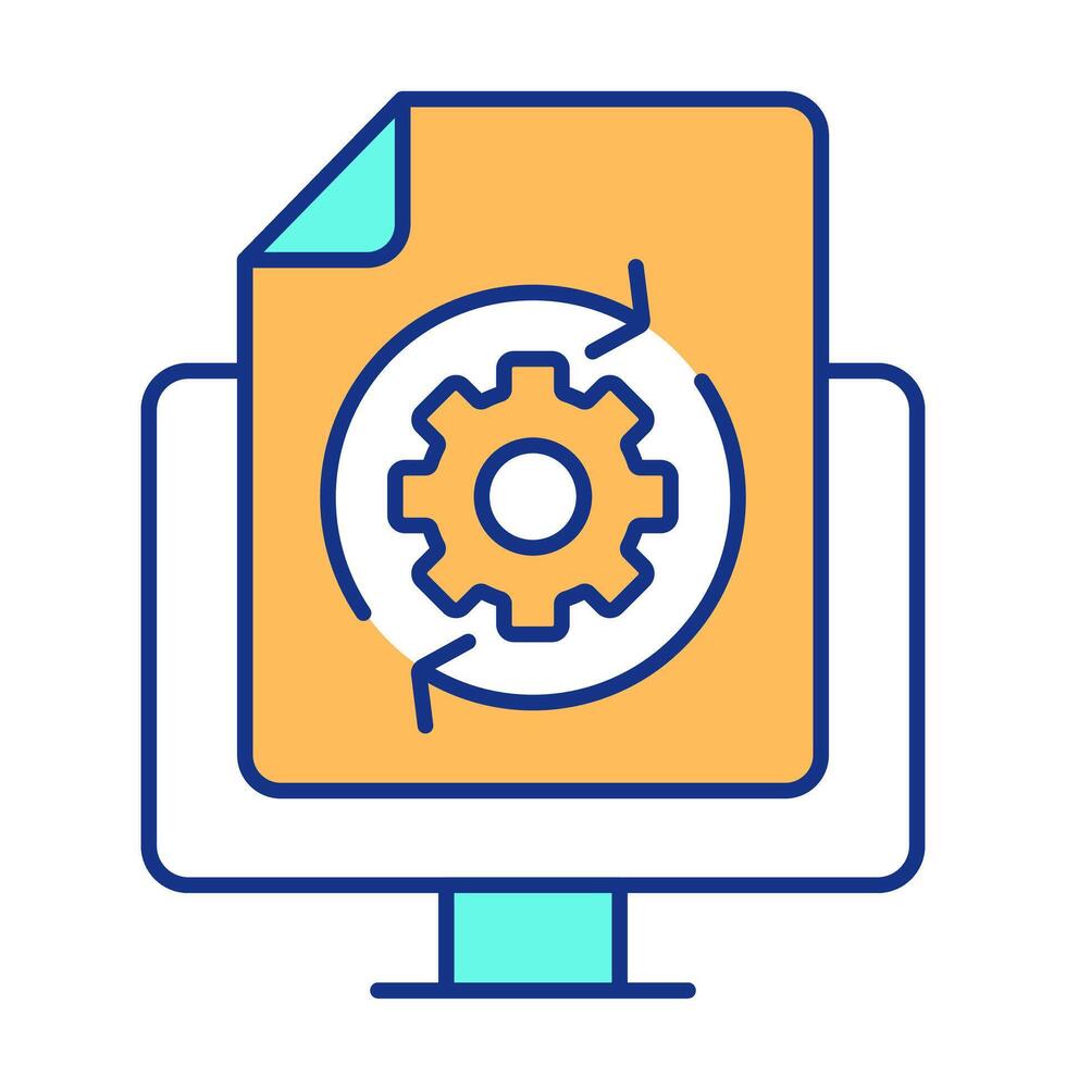 Updating file on computer RGB color icon. Uploading new data for system efficiency improvement. Computing technology. Isolated illustration. Simple filled line drawing. Editable stroke vector