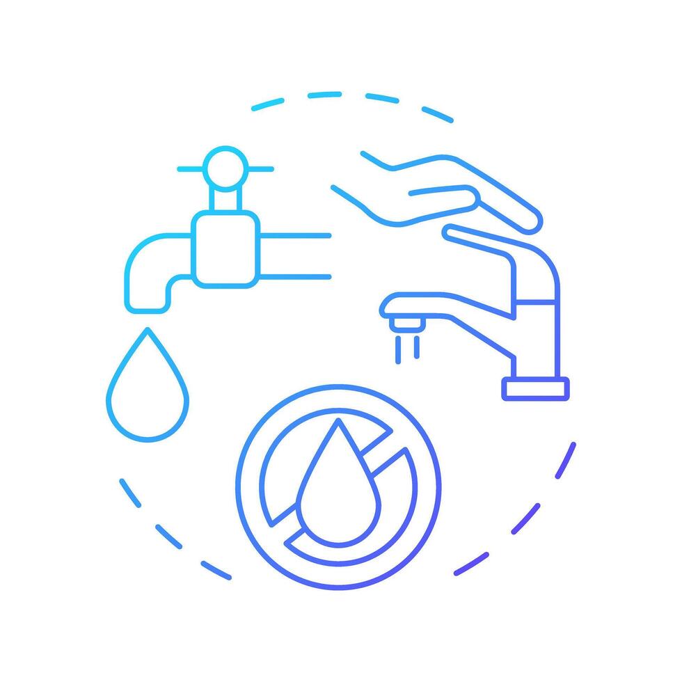Turn tap off blue gradient concept icon. Water saving at home tip. Responsive consumption of liquid sources. Round shape line illustration. Abstract idea. Graphic design. Easy to use in article vector