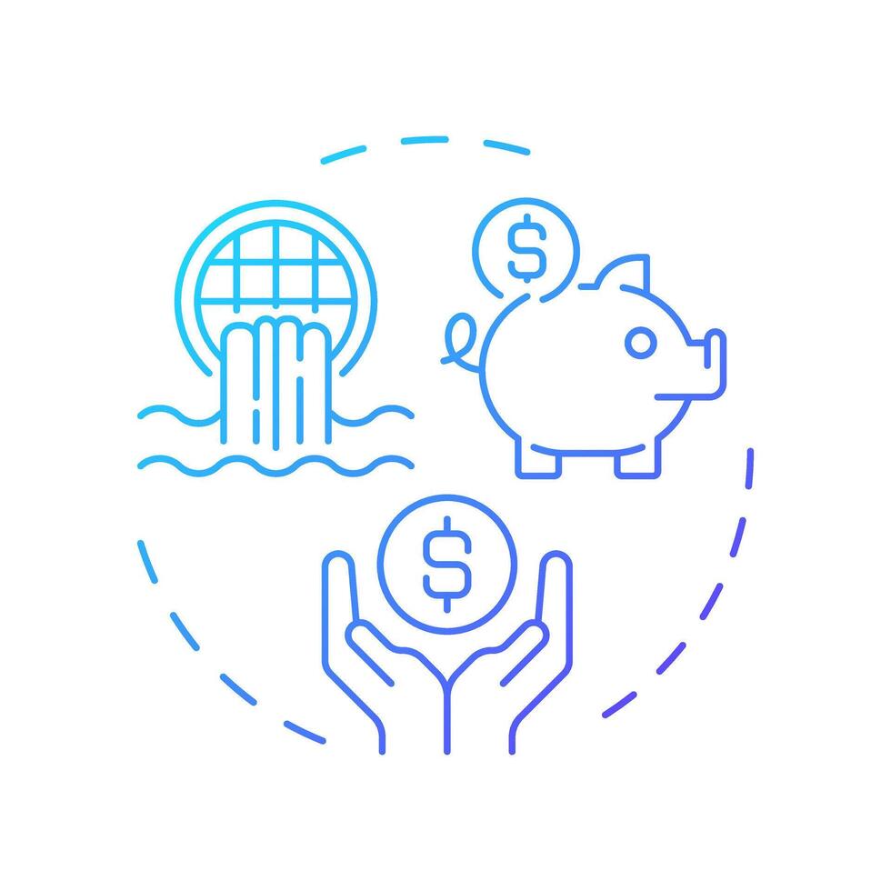 Cost effective water treatment blue gradient concept icon. Improve efficiency. Liquid recycling advantage. Round shape line illustration. Abstract idea. Graphic design. Easy to use in article vector