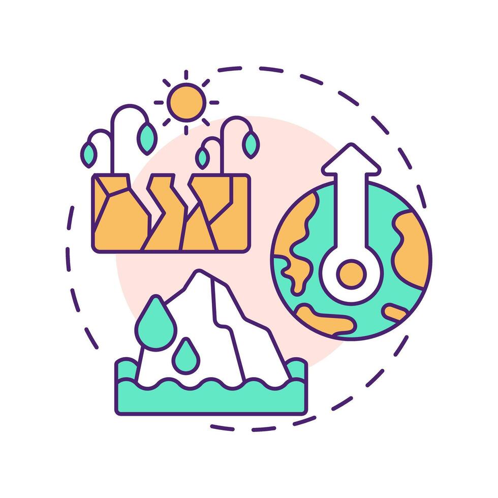 Climate change multi color concept icon. Biodiversity decline cause. Habitat destruction. Ecosystem imbalance. Round shape line illustration. Abstract idea. Graphic design. Easy to use in article vector