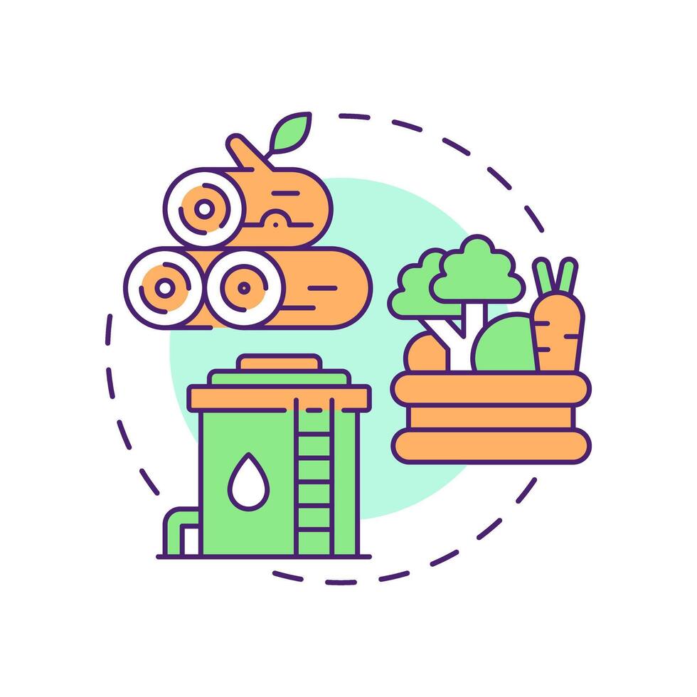 Provisioning service multi color concept icon. Ecosystem service. Natural resources like timber, water and crops. Round shape line illustration. Abstract idea. Graphic design. Easy to use in article vector