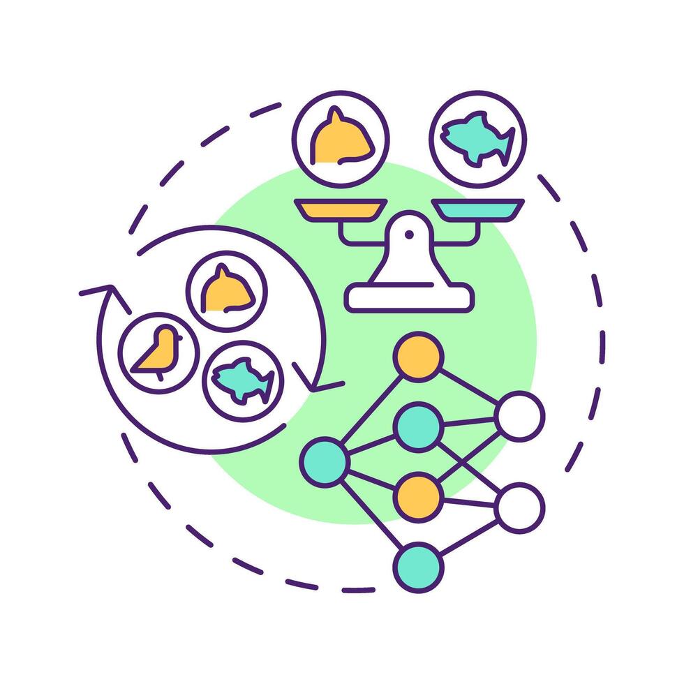 Food web multi color concept icon. Complex network of interconnected food chains. Ecological balance. Round shape line illustration. Abstract idea. Graphic design. Easy to use in article vector