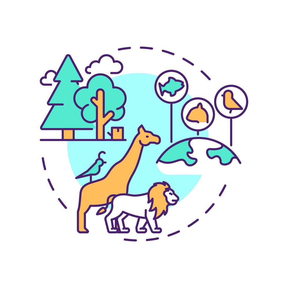 Species biodiversity multi color concept icon. Diversity of life forms across ecosystems. Protect habitats. Round shape line illustration. Abstract idea. Graphic design. Easy to use in article vector