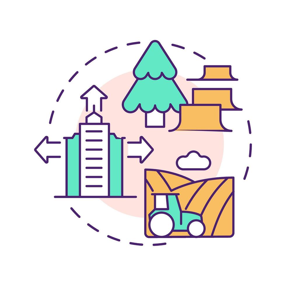 Habitat loss multi color concept icon. Biodiversity decline cause. Wildlife and environmental balance threat. Round shape line illustration. Abstract idea. Graphic design. Easy to use in article vector