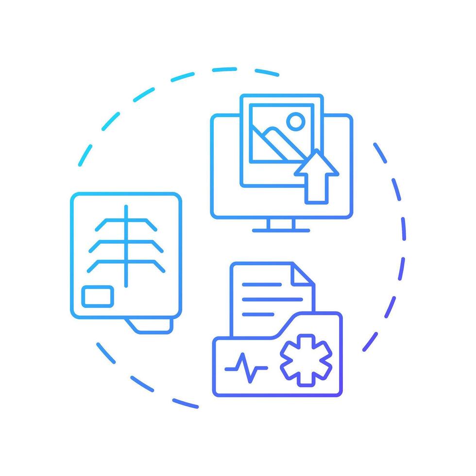 Store and forward blue gradient concept icon. Asynchronous telemedicine data collecting. Telehealth treatment. Round shape line illustration. Abstract idea. Graphic design. Easy to use in booklet vector