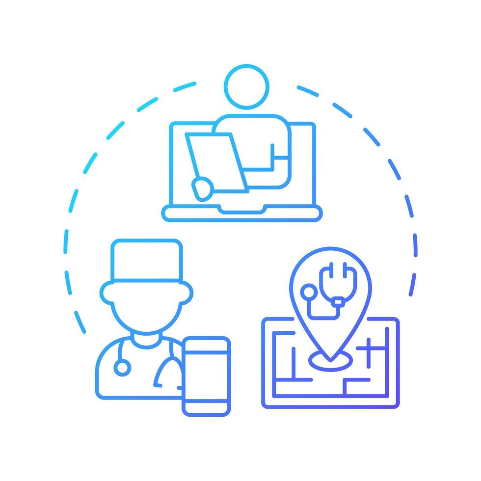 Speciality care blue gradient concept icon. Virtual medicine for underserved areas. Application of telehealth. Round shape line illustration. Abstract idea. Graphic design. Easy to use in booklet vector