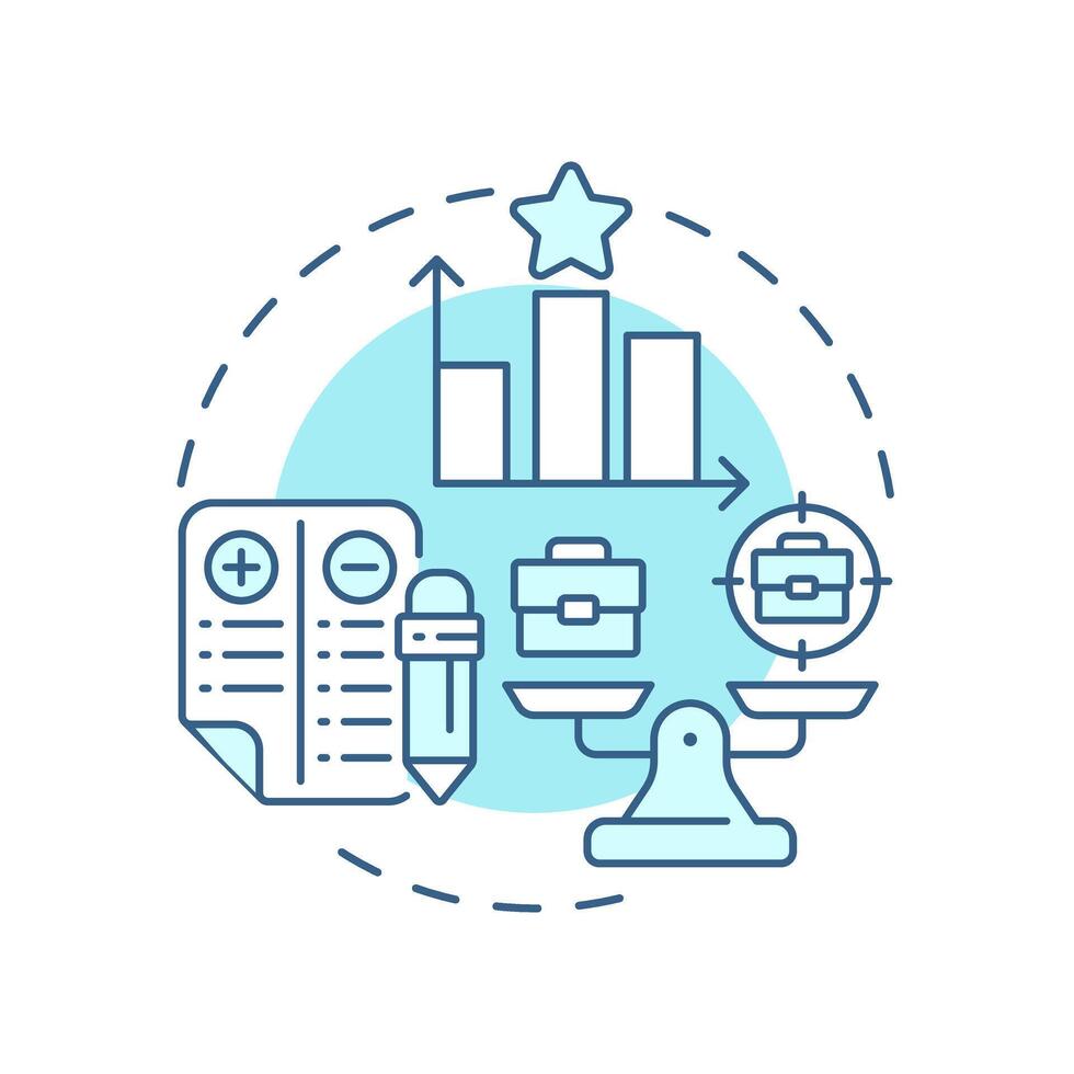 Competitive benchmarking soft blue concept icon. Company performance. Business processes analytics. Round shape line illustration. Abstract idea. Graphic design. Easy to use in brochure vector