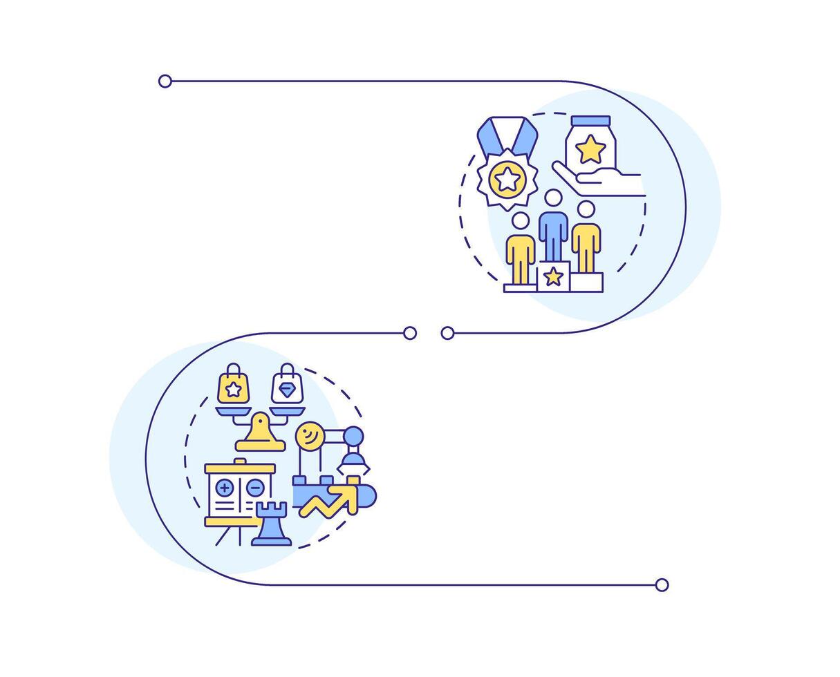 Competitive vs comparative advantage infographic vertical sequence. Company growth strategy. Visualization infochart with 2 steps. Circles workflow vector