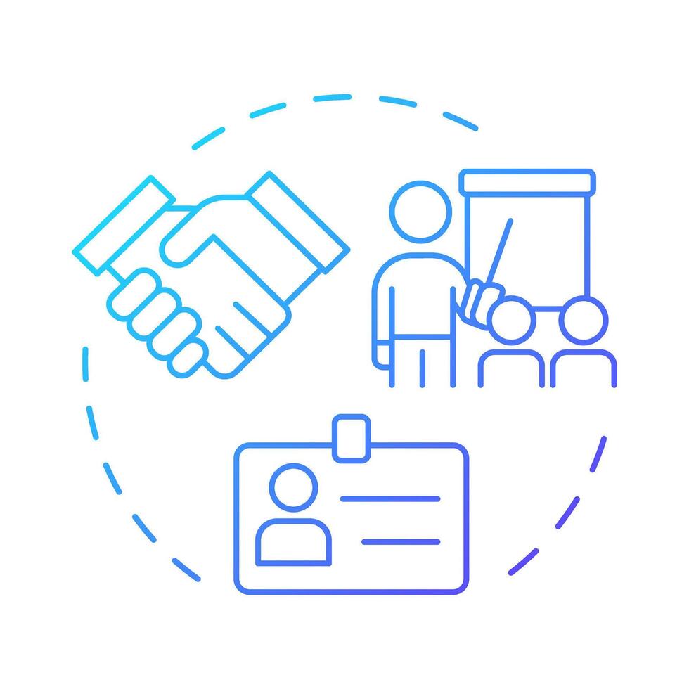 Onboarding blue gradient concept icon. Integrating new employee into team. Human resource management system. Round shape line illustration. Abstract idea. Graphic design. Easy to use in brochure vector