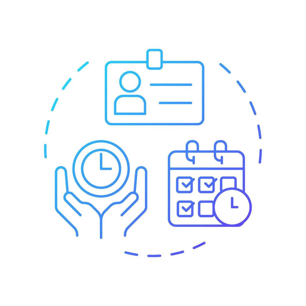 Time and attendance management blue gradient concept icon. Working hours. Human resource information system. Round shape line illustration. Abstract idea. Graphic design. Easy to use in brochure vector