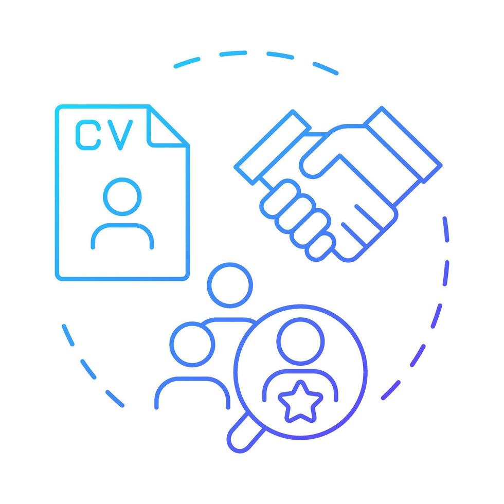 Recruiting blue gradient concept icon. Selecting suitable candidates for employment. Corporate HR process. Round shape line illustration. Abstract idea. Graphic design. Easy to use in presentation vector