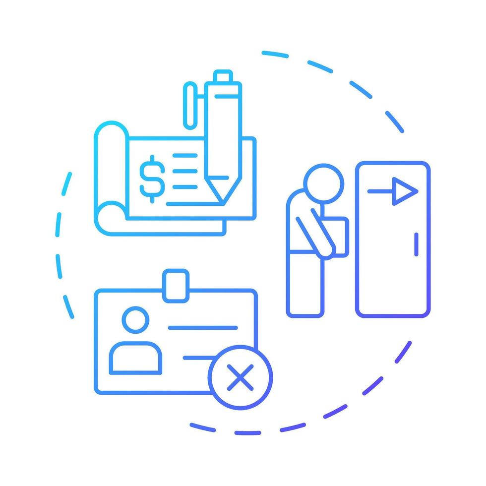 Offboarding blue gradient concept icon. Employee termination from organization. Operational HR purpose. Round shape line illustration. Abstract idea. Graphic design. Easy to use in brochure vector