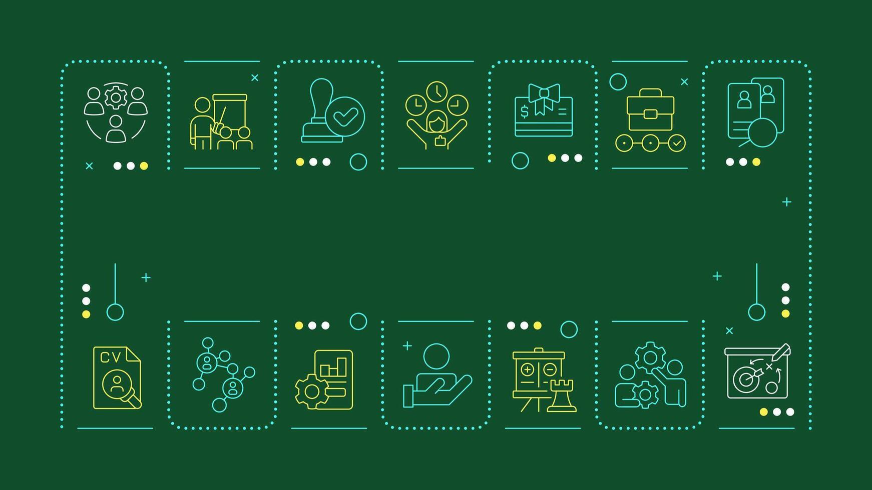 Human resource management dark green word concept. Strategy of company staff workflow organization. Horizontal image. Headline text surrounded by editable outline icons vector