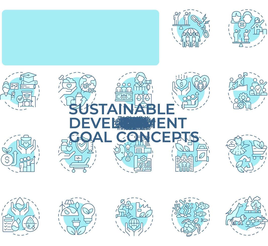 Sustainable development goal soft blue concept icons. Social justice, equality. Ecology, finance. Icon pack. Round shape illustrations for infographic, presentation. Abstract idea vector