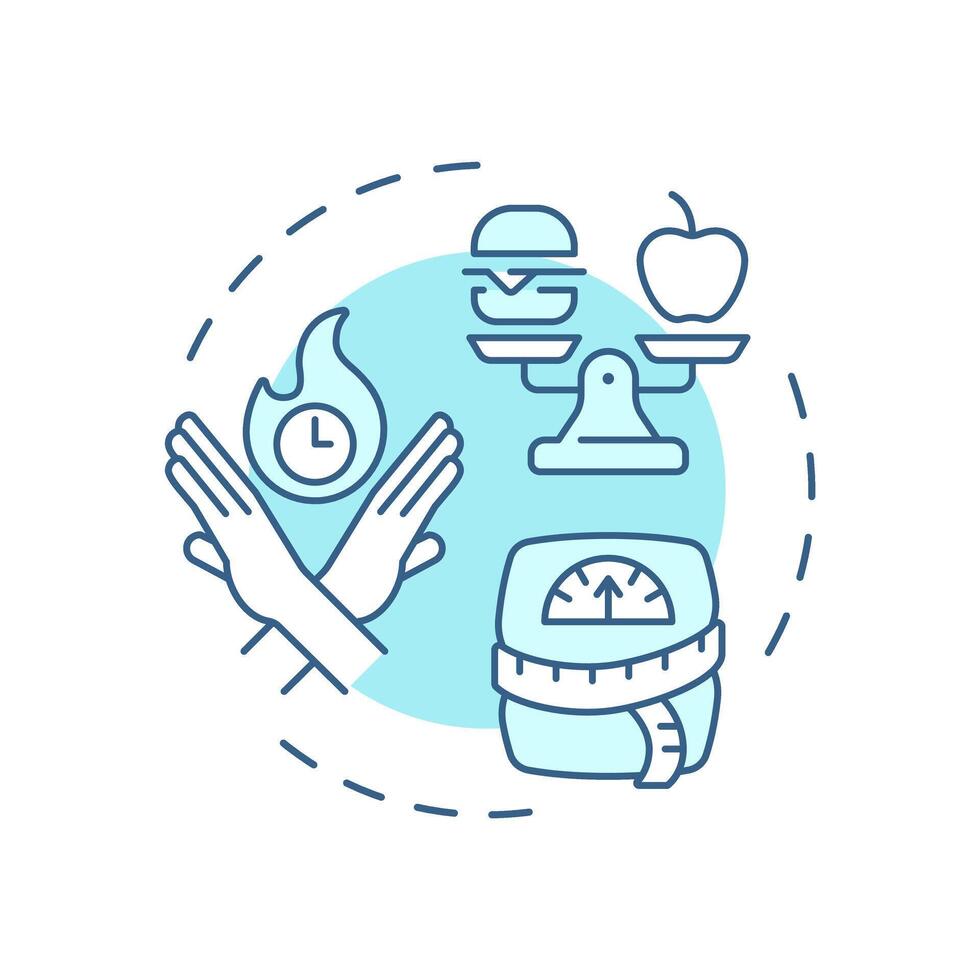 Transitional weight loss soft blue concept icon. Measuring tape, scales. Meal size. Round shape line illustration. Abstract idea. Graphic design. Easy to use in infographic, presentation vector