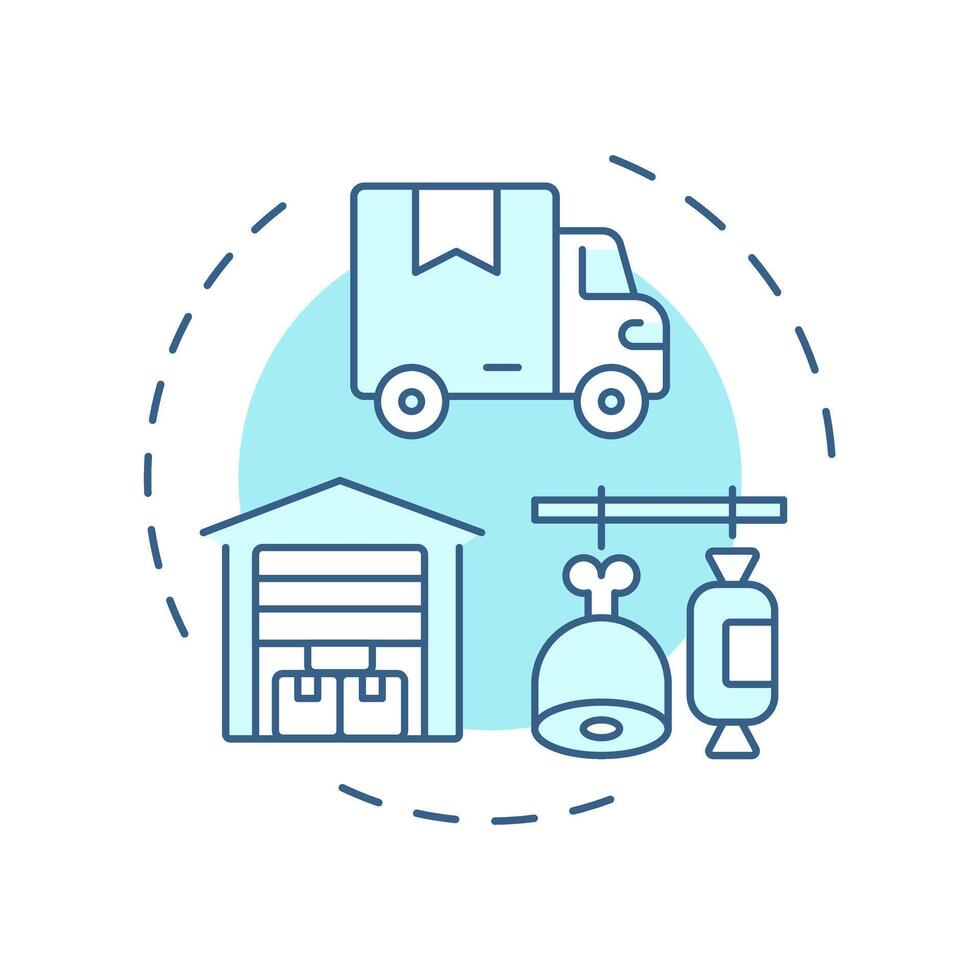 Food distribution soft blue concept icon. Warehouse storage, transportation truck. Round shape line illustration. Abstract idea. Graphic design. Easy to use in infographic, presentation vector