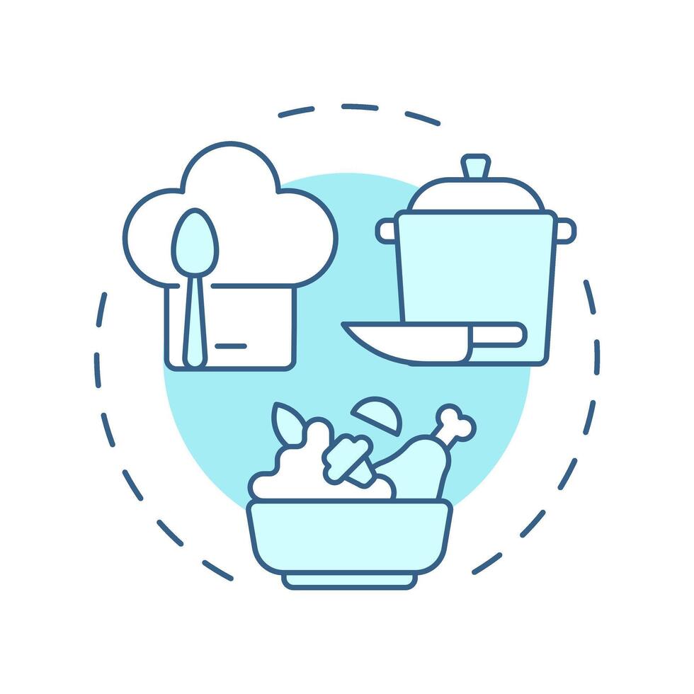Food skills soft blue concept icon. Products preparation, tableware cleaning. Round shape line illustration. Abstract idea. Graphic design. Easy to use in infographic, presentation vector