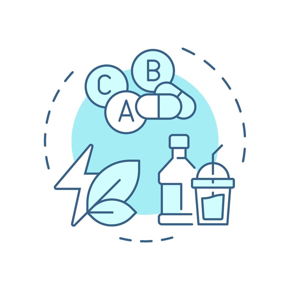 Functional beverages soft blue concept icon. Healthcare vitamins, probiotics. Healthy diet. Round shape line illustration. Abstract idea. Graphic design. Easy to use in infographic, presentation vector