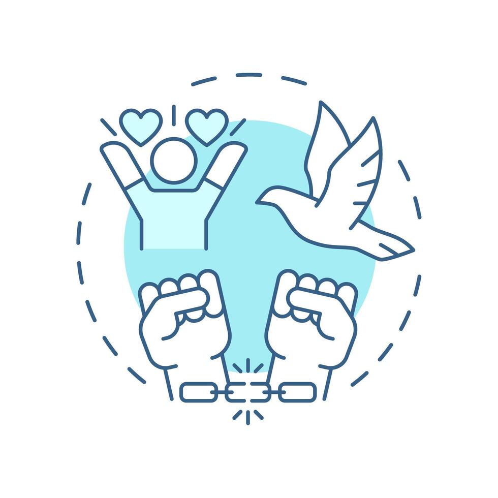 Slavery freedom soft blue concept icon. Social justice, democracy. Human rights. Round shape line illustration. Abstract idea. Graphic design. Easy to use in infographic, presentation vector
