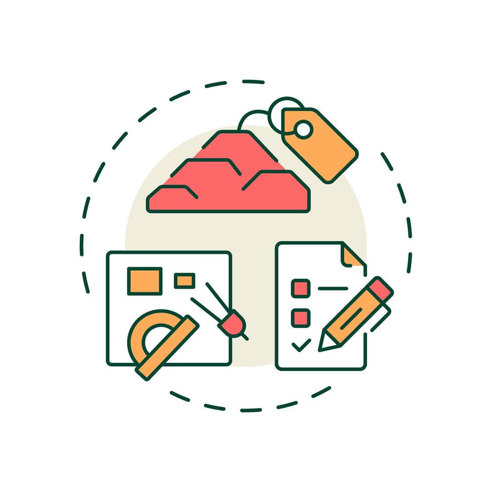 Bill of materials multi color concept icon. MRP input. List of components required to manufacture product. Round shape line illustration. Abstract idea. Graphic design. Easy to use in article vector