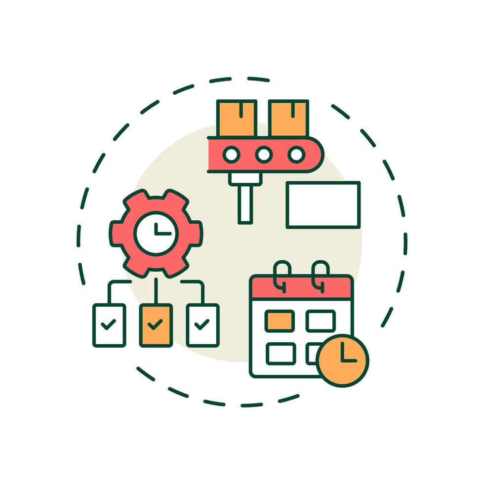 Master production schedule multi color concept icon. Products manufacture planning process. MRP input. Round shape line illustration. Abstract idea. Graphic design. Easy to use in booklet vector