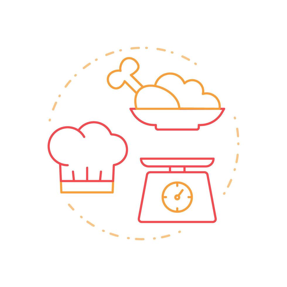 Portion control duo tone concept icon. Dished cooking strategy. Restaurant business development. Round two color outline illustration. Abstract design. Easy to use in promotional material vector