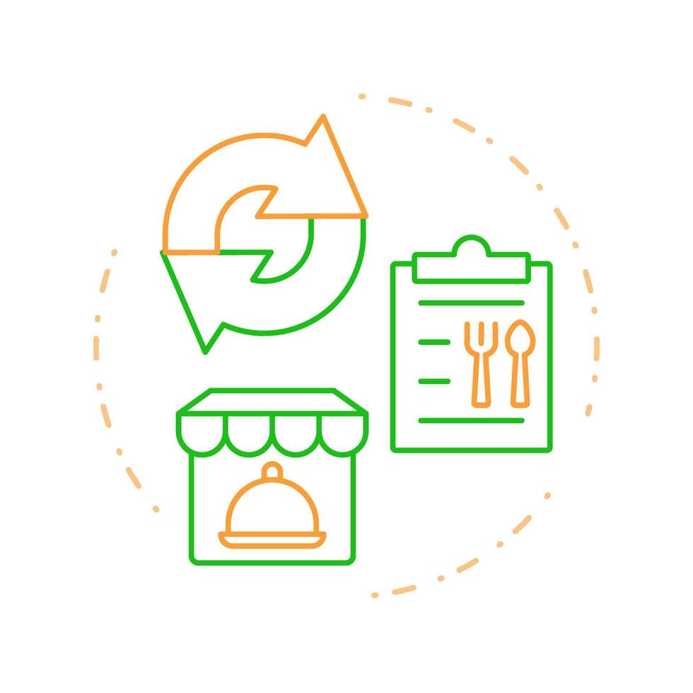 Redesign menu duo tone concept icon. Presentation of dishes. Restaurant management strategy. Round two color outline illustration. Abstract design. Easy to use in promotional material vector