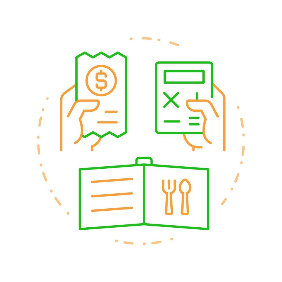 Recipe costing duo tone concept icon. Calculating expenses for dishes cooking. Menu engineering. Round two color outline illustration. Abstract design. Easy to use in presentation vector