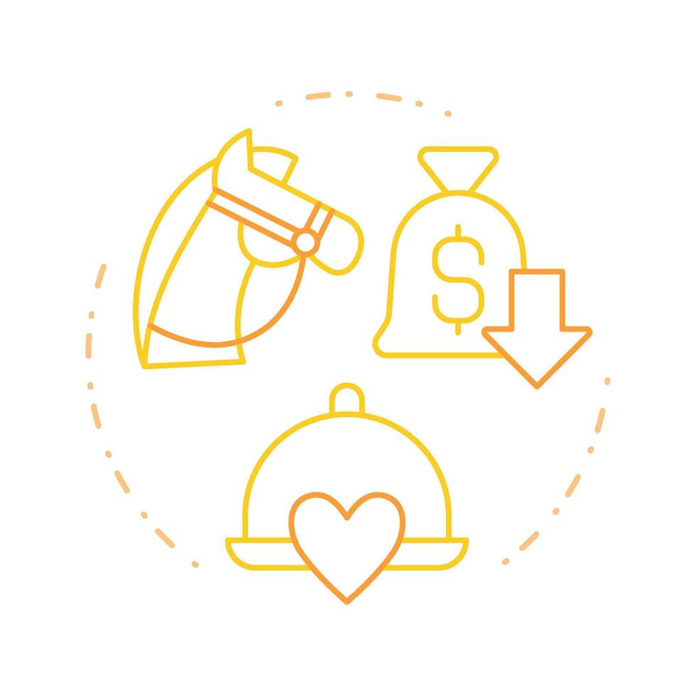 Plow horses duo tone concept icon. Low profitability high popularity. Menu engineering matrix. Round two color outline illustration. Abstract design. Easy to use in promotional material vector