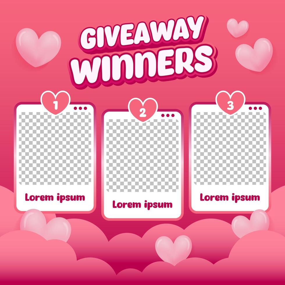 Giveaway contest banner for social media post design template with valentine day theme vector