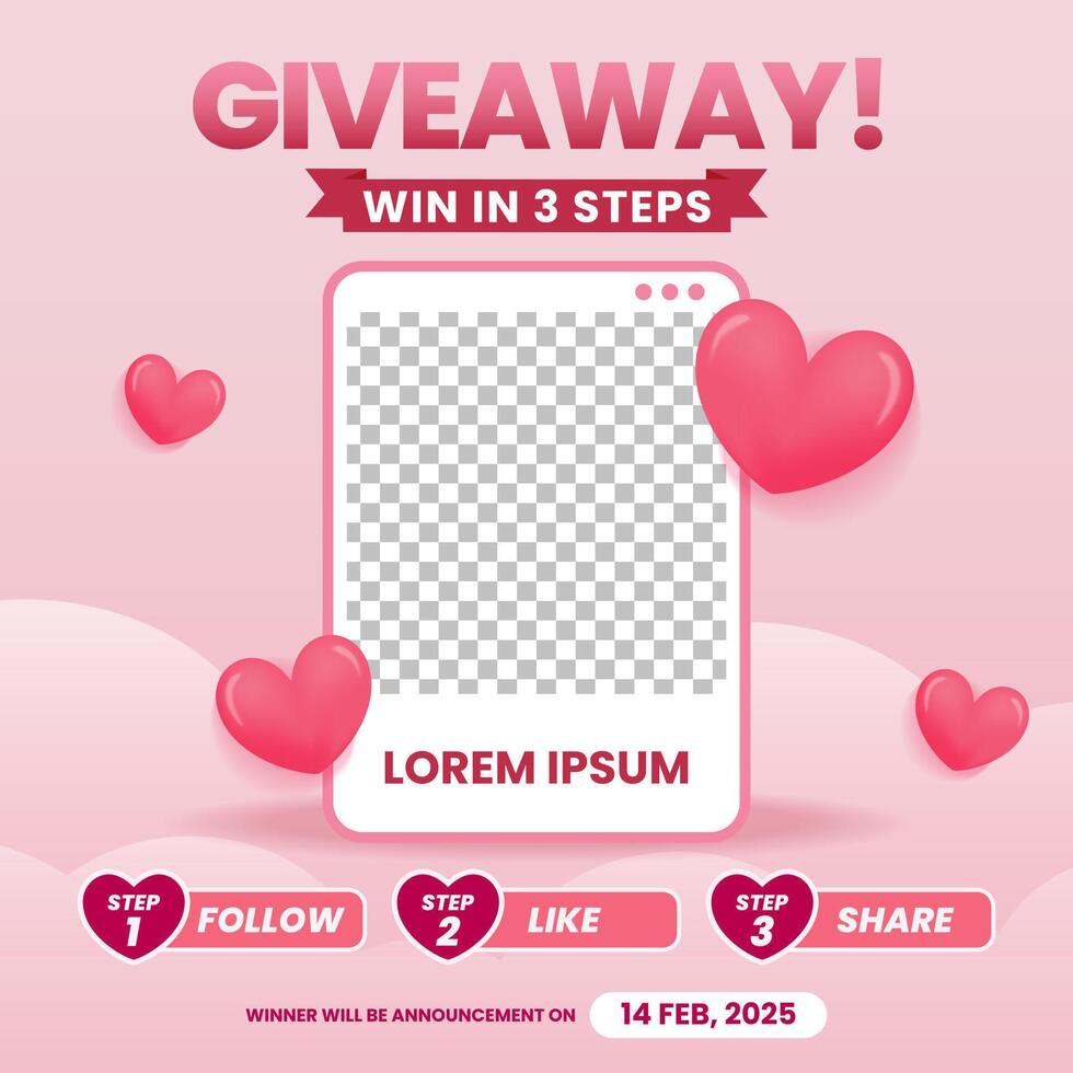 Giveaway contest banner for social media post template with valentines day theme vector