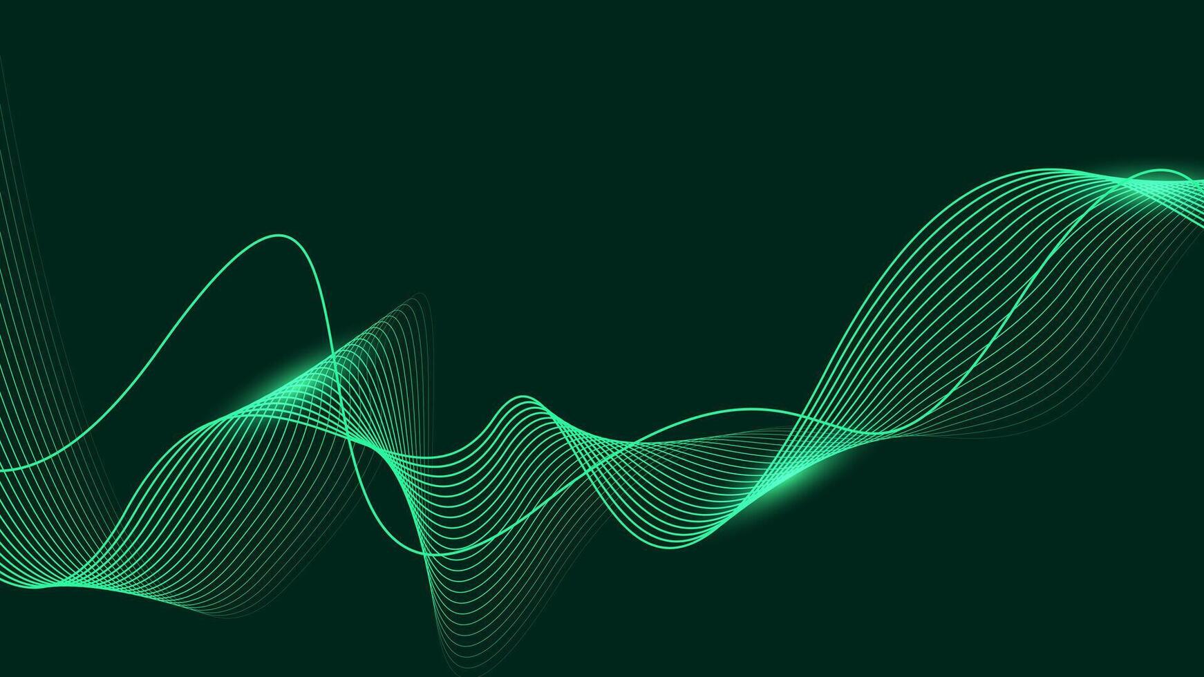 Abstract shining wave lines on dark green background. Dynamic wave pattern Futuristic technology concept. vector