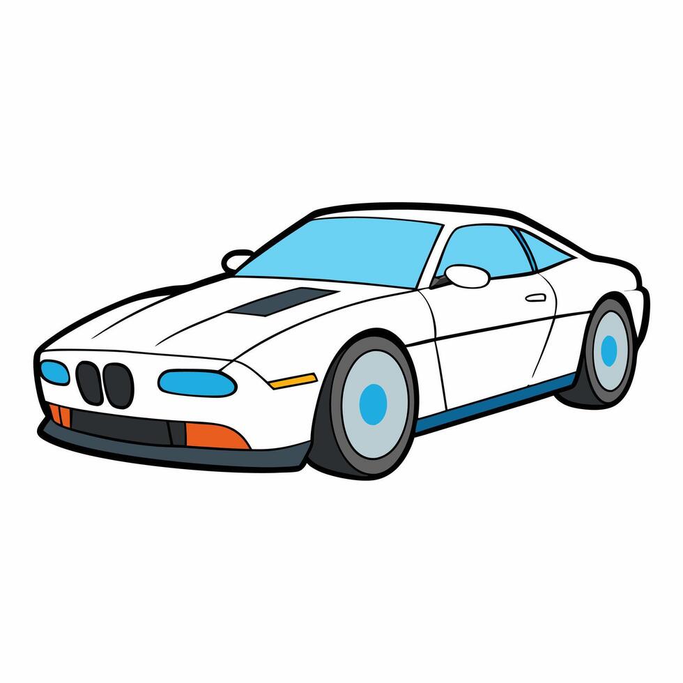 Unique car sticker art in fun cartoon style for projects. vector