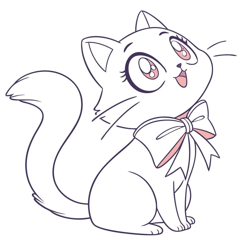 Simple and stylish cartoon cat line art for digital designs vector