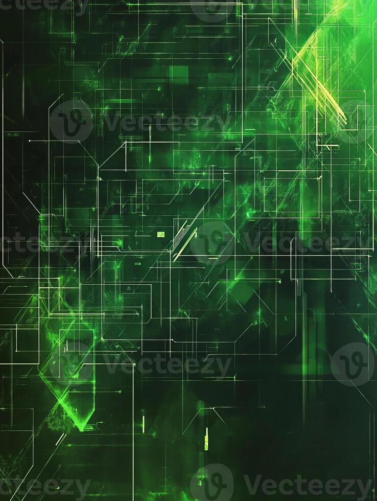 Futuristic green technology, glowing lines creating digital network photo