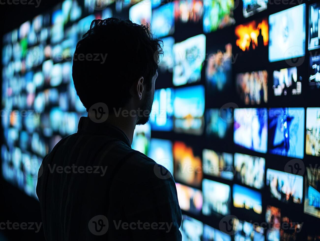 Man watching streaming platform content on smart tv at home photo