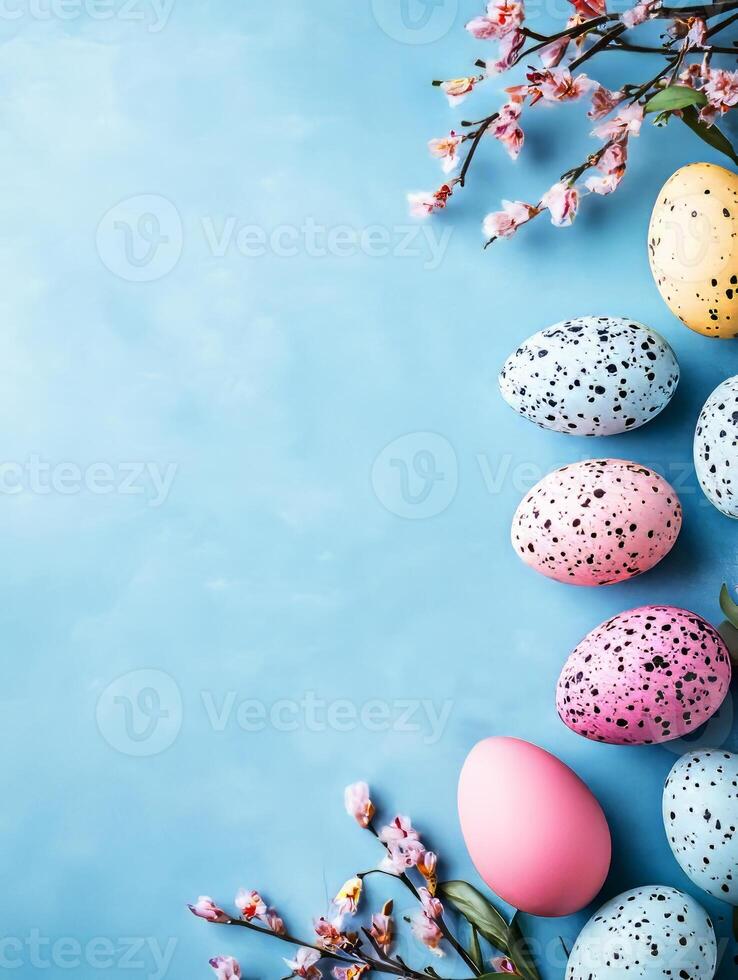Easter eggs and spring flowers creating a beautiful festive composition photo