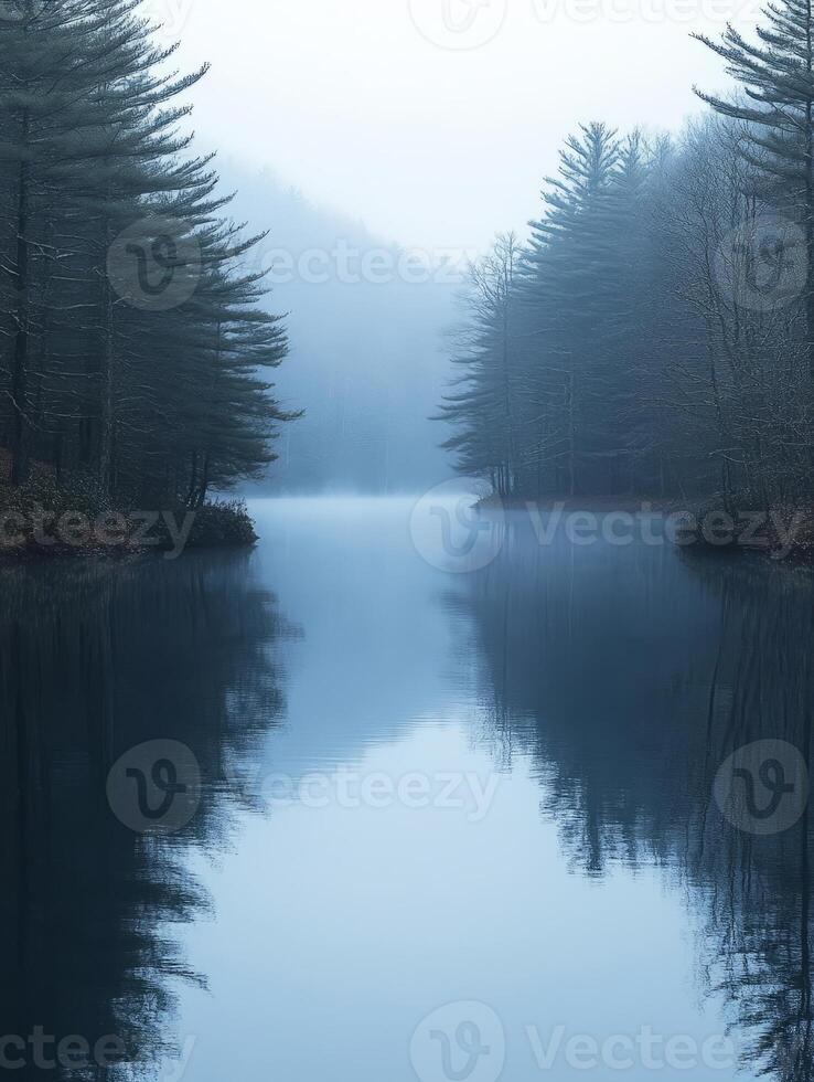 Fog covering forest in autumn photo