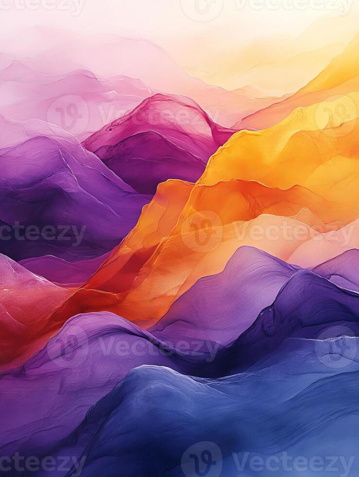 Abstract depicting vibrant mountain ranges at sunset photo
