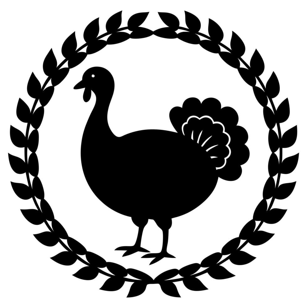 Turkey with wreath art illustration for festive holiday designs. vector