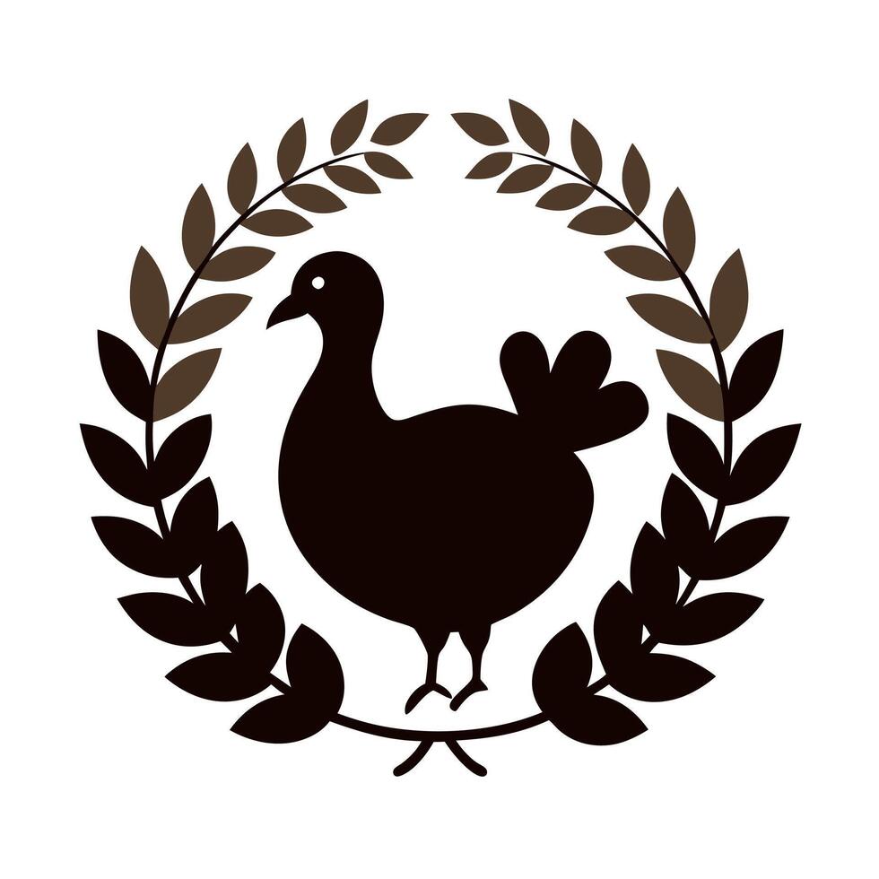Unique turkey logo with wreath art for creative festive branding. vector