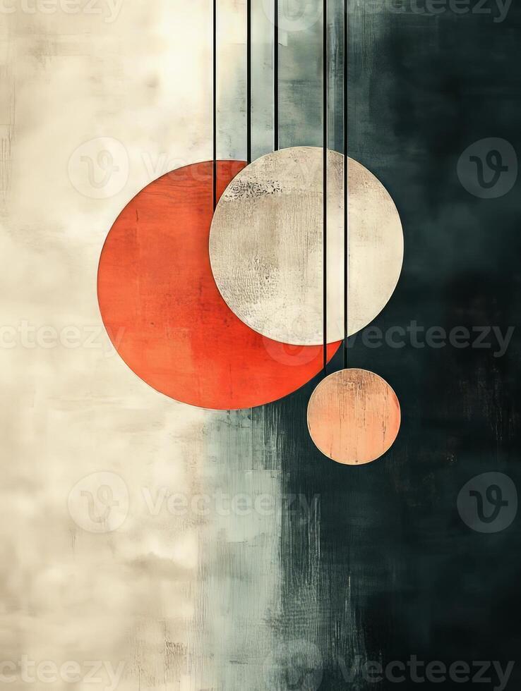 Colorful circles hanging in abstract space photo