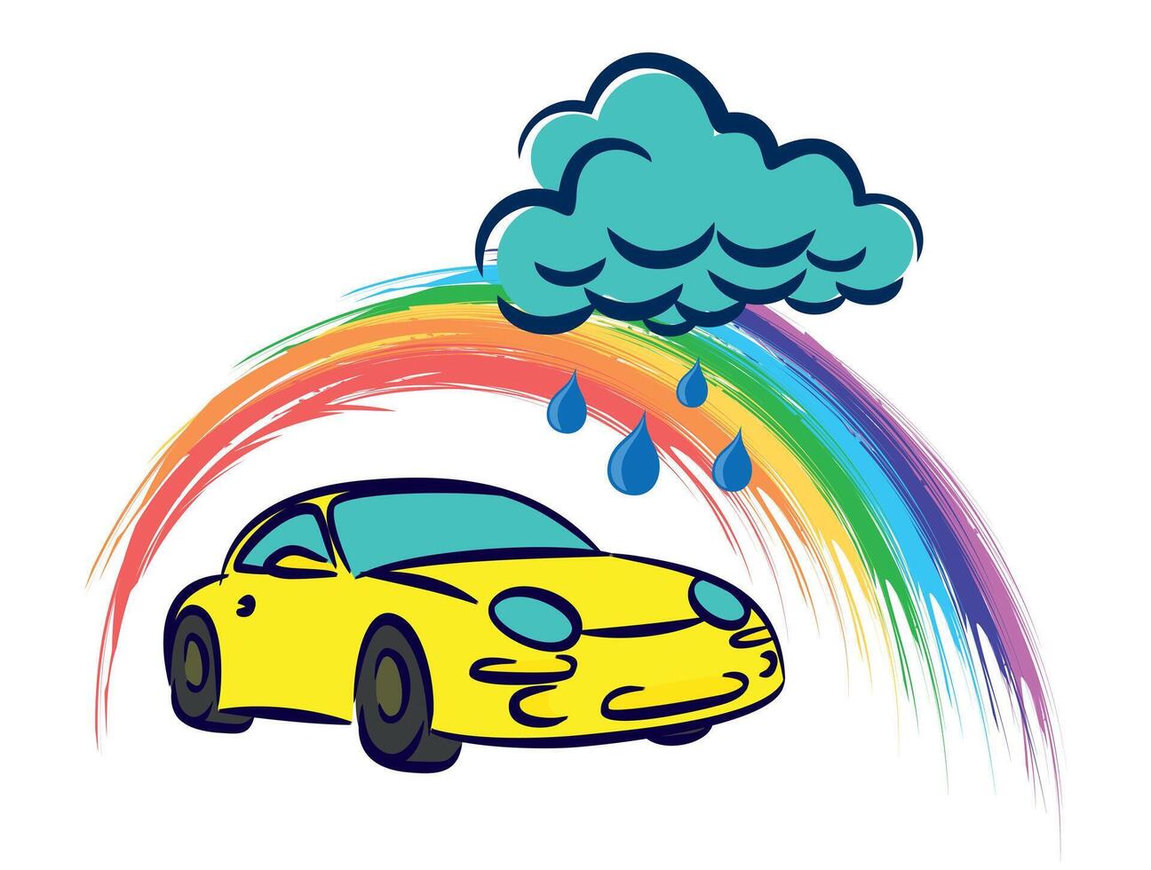 A symbol of car wash with rainy cloud and rainbow. vector