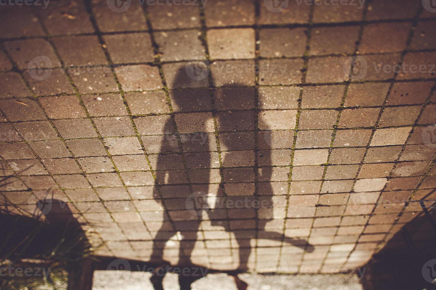 Two shadows on brick floor create symmetry and pattern photo
