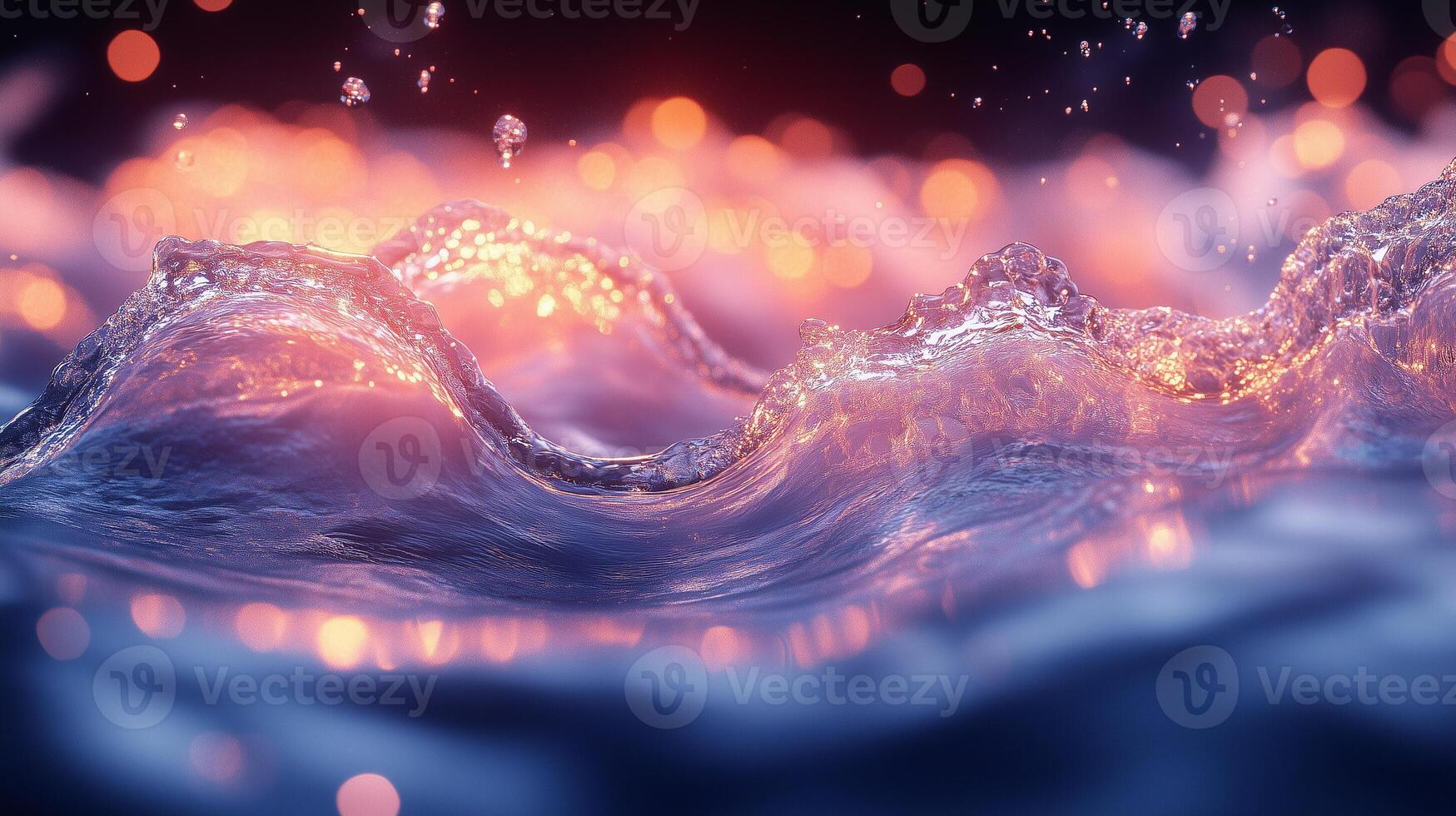Glowing Water Waves with Bokeh Lights, Abstract Ocean Art photo