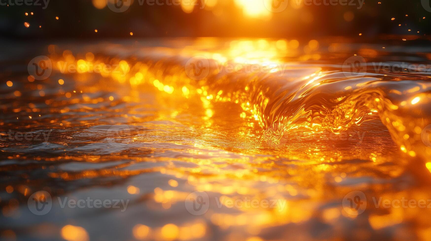 Golden Sunset on Water Waves, Sparkling Beauty of Nature photo